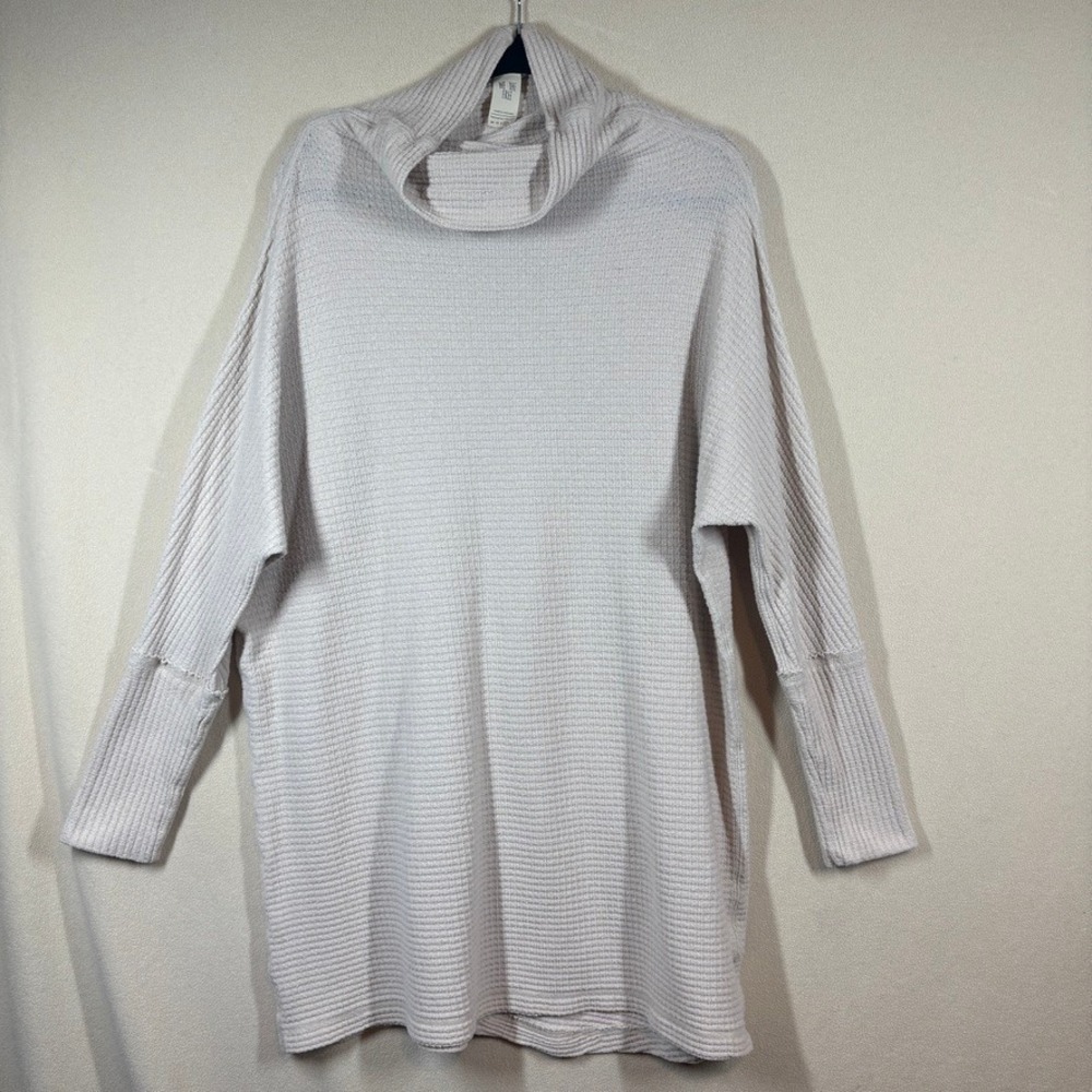 We The Free People Waffle Knit‎ Thermal Tunic Top Oversized Med Beige Cozy Boho